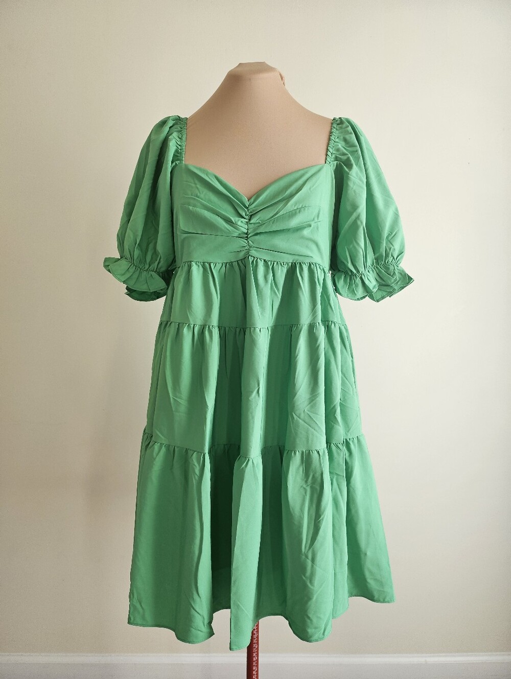 Green Puff-Sleeve Tiered Dress - Endless Rose